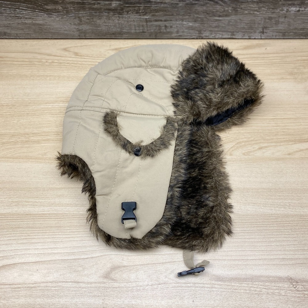 Trapper Hat Cap Strap Back Beige Brown Faux Fur Aviator Ushanka Winter Hunting